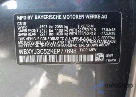 2019 BMW X2 Sdrive28I from USA, damaged, VIN WBXYJ3C52KEP77698